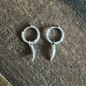 NWOT AllSaints Sterling Silver Hoop Huggie Earrings with Horn Pendant